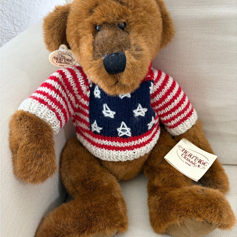 Ganz Heritage Classics “Morley” Brown Teddy Bear with American Flag Sweater